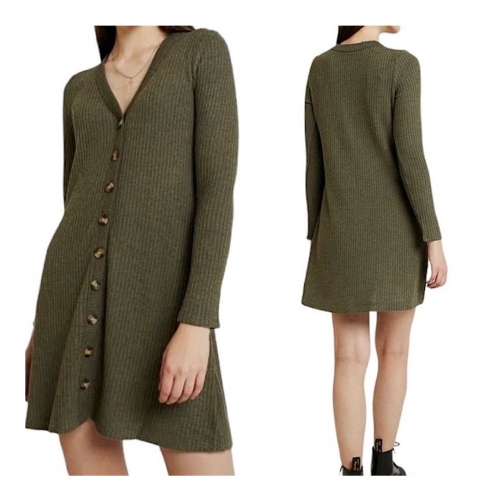 American Eagle Knit V Neck Waffle Button Front Mini Dress Size XSP NWT